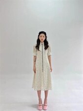 蕾丝泡泡袖连衣裙，女装连衣裙，HE