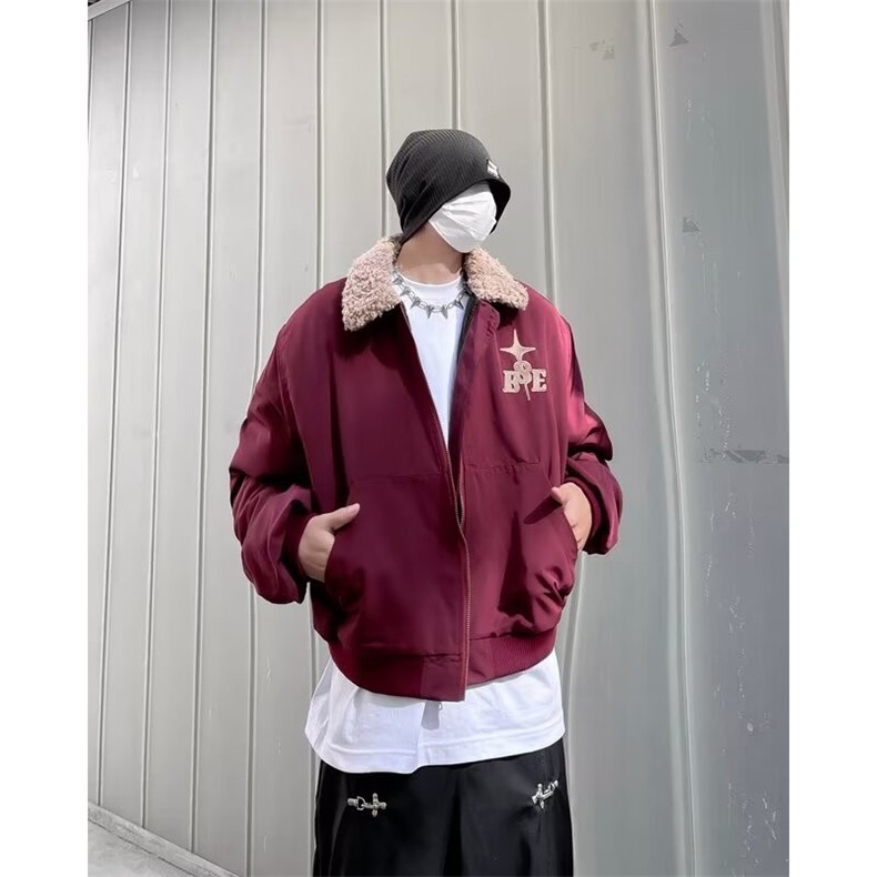 美式复古羊羔毛翻领时尚棉服男女冬季小牛津棉衣外套HY520P80,男装棉衣,星座1116-2