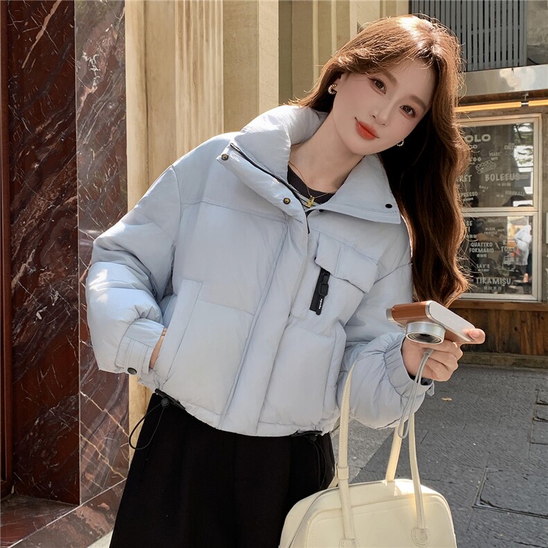 现货新款羽绒服女短款韩版立领简约加厚小个子高级感面包服外套潮,女装羽绒服,韩然一族