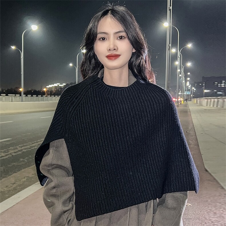 纯羊毛披肩斗篷女2025冬季时尚外套套头围脖韩系保暖脖套针织围巾,饰品披肩,朝思羊绒