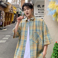 短袖衬衫男夏季新款磨毛格子衬衣DX711-特批25无差价，男装衬衫，星座214-3