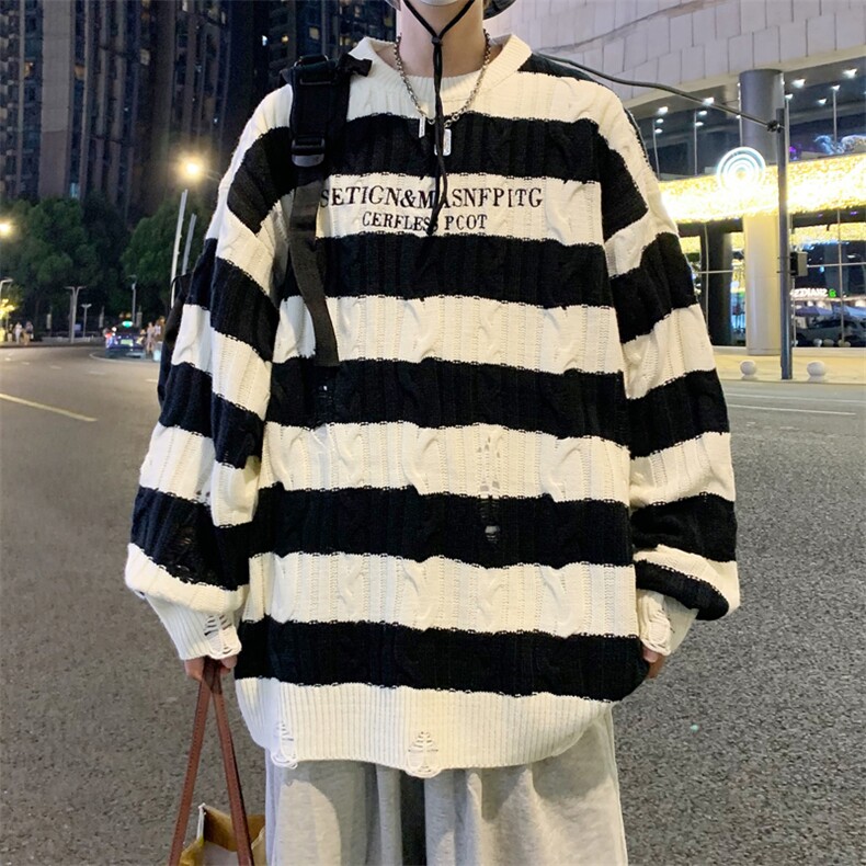 潮男女情侣毛衣秋季慵懒线衣撞色针织衫美式上衣MY03-P45,男装针织衫/毛衣,星座308B-1