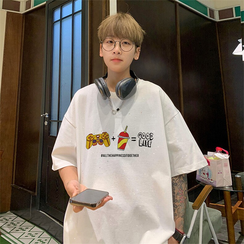 可48小时发货支持抖音得物来样二开美式满天星亮片短袖T恤MTX649,男装T恤,电商A486