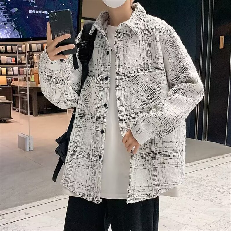 小香风格子翻领外套男女秋季休闲百搭高级感粗纺夹克上衣JKC400,男装夹克,星座516A