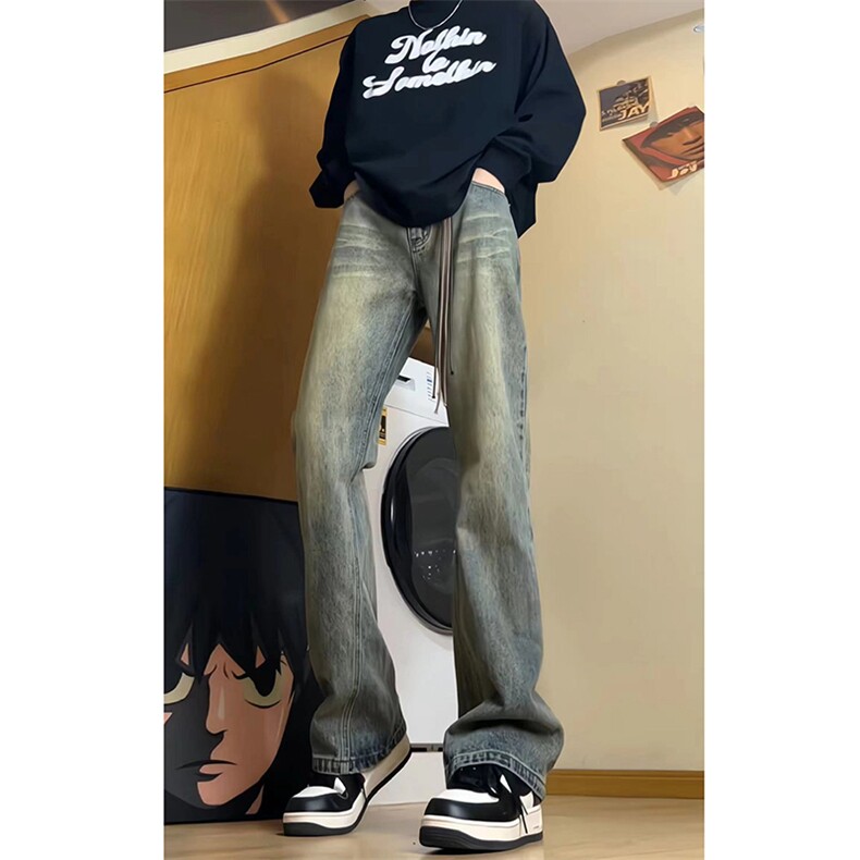 秋季美式ins高街hiphop重工艺水洗微喇复古蓝牛仔裤货号K2320P55,男装牛仔裤,电商A063