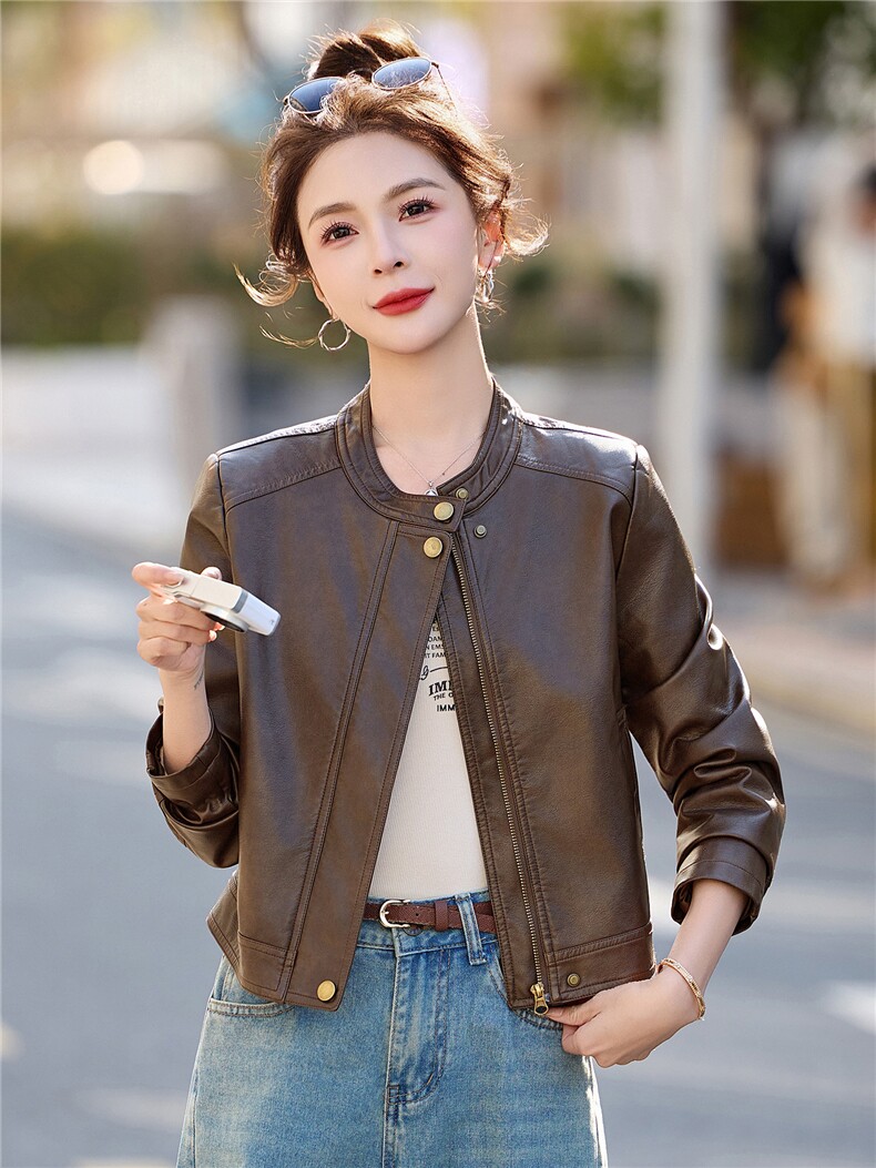 2026年春季新款现货时尚潮流高品质皮衣小外套机车服女装,女装皮衣,臻衣坊