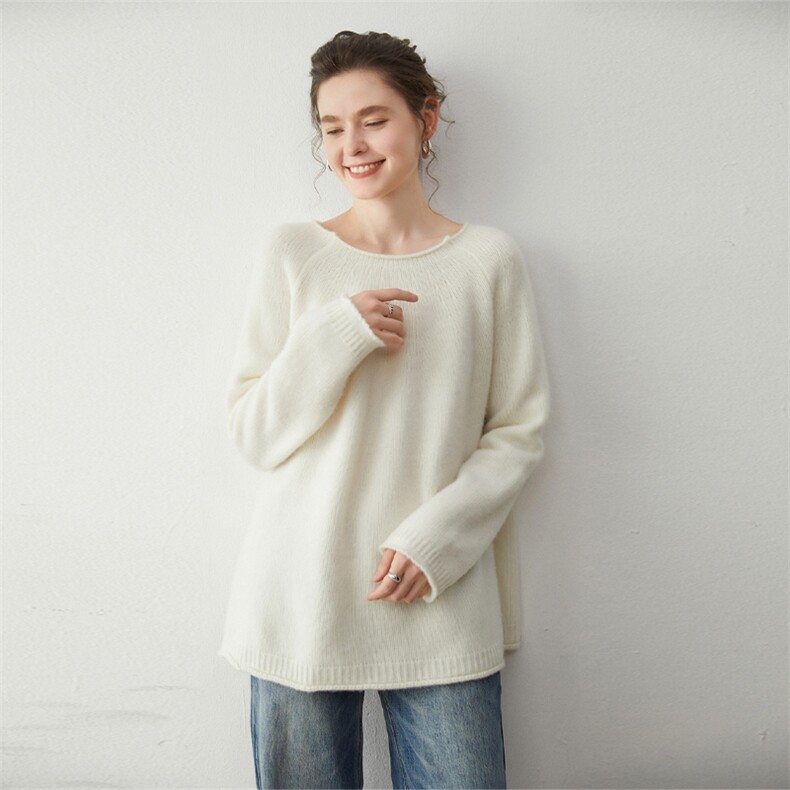 2025年秋季新款百搭女士4股加厚卷边长袖套头衫，女装羊绒衫，蒂暖羊绒