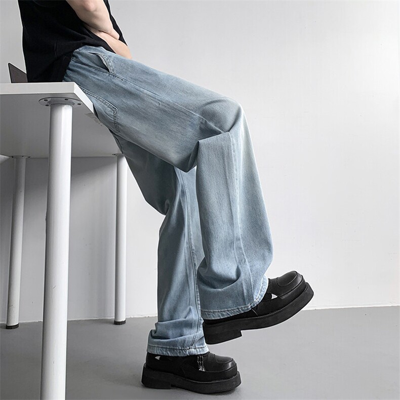 天丝莱塞尔复古牛仔裤男士冰丝夏季薄款阔腿直筒裤子-G158特批38,男装牛仔裤,星座910