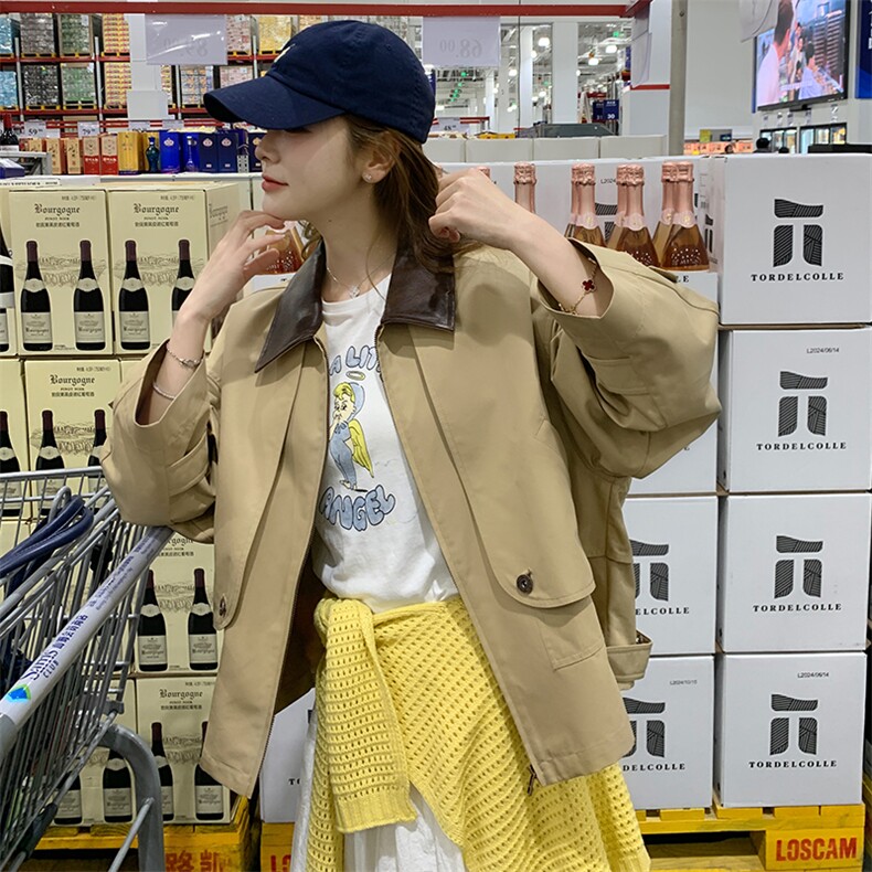【现货主推】数据好高品质拼接皮领夹克外套2C372-801-P155控238,女装短外套,2C372