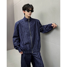 春秋男士韩系设计款牛仔割洞提花重工水洗长袖外套上衣P78，男装工装外套，电商B319