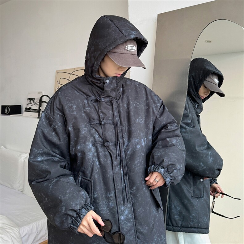 港风加绒加厚新中式棉衣棉服连帽盘扣面包服棉袄外套【G1616-P95,男装棉衣,星座207