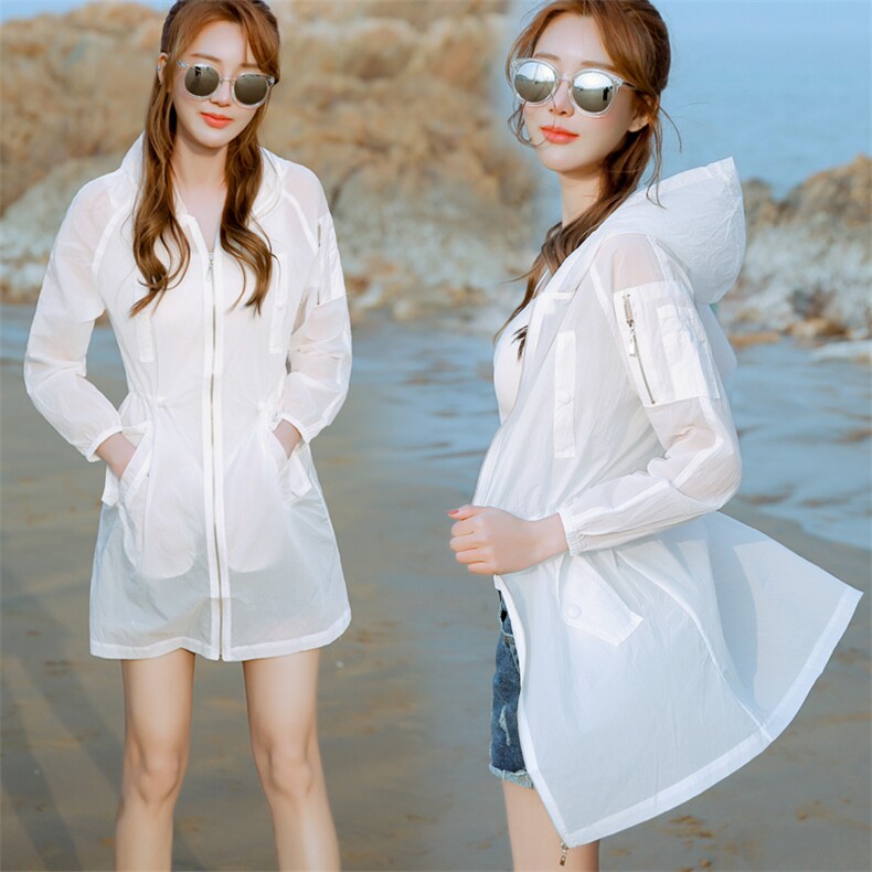 2021年夏季时尚纯色显瘦修身气质优雅简约韩版套装潮流中长款，女装防晒衣，蝶眷