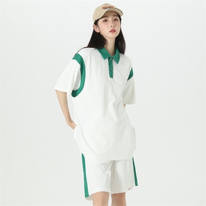 女模现货主推情侣大码翻领Polo短袖五分休闲运动套装男S14P60图片