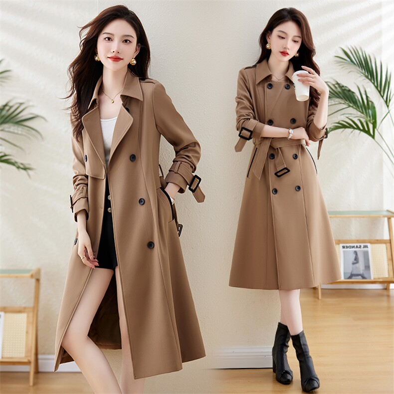 高端风衣女中长款2023春秋新款英伦风气质流行大牌双排扣大衣外套，女装风衣，韩美纤衣