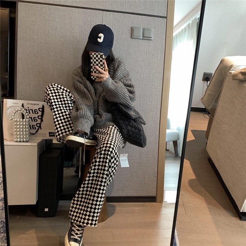 菱形格阔腿裤，其它，XTZ style