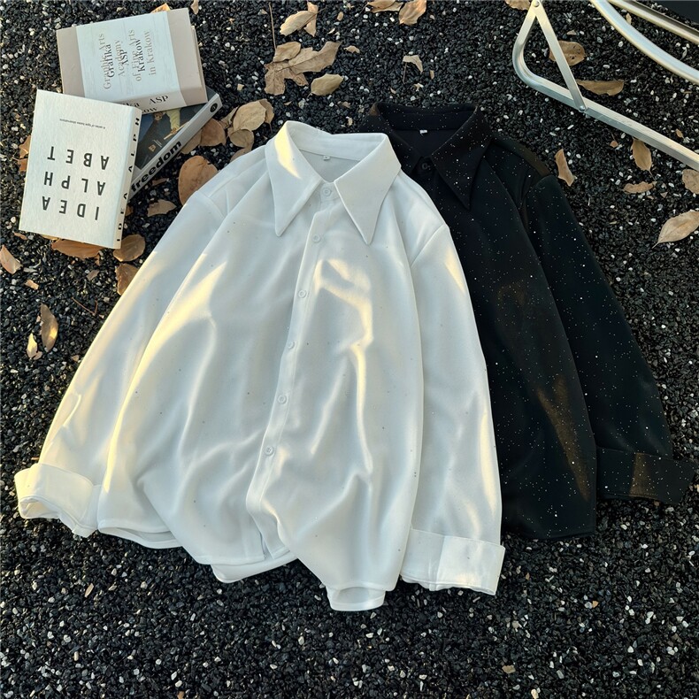 高级感反光满天星透气设计长袖衬衫男装时尚春夏季新款垫肩衬衣潮,男装衬衫,星座813-2