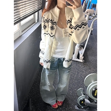 网图有货费尔岛民族风花瓣宽松慵懒提花开衫毛衣男女A1071-P55，男装针织衫/毛衣，星座1505