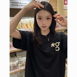 H0984-P35 印花+订胶标220克休闲宽松情侣款短袖T恤图片
