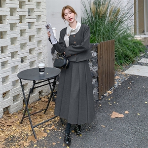 小众设计感韩系chic撞色飘带领外套女春季时尚高端气质长裙图片