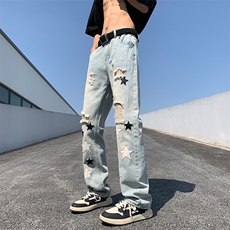 2024新款春季美式高街潮牌直筒长裤破洞牛仔裤男现货K7754-P48，男装牛仔裤，星座512-3