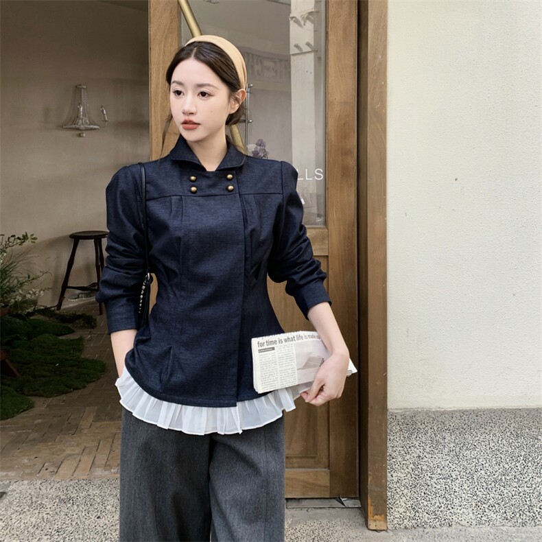 现货主推牛仔拼接压邹牛仔衬衣裙p125-k198，女装衬衫，丝露怡语