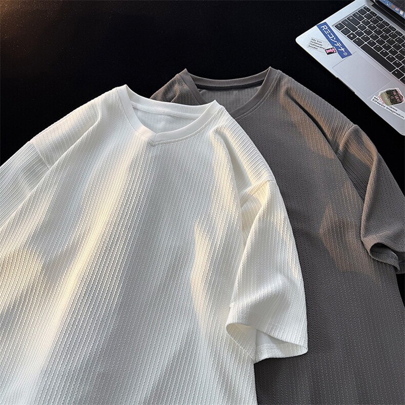 8XL-M短袖肌理感冰丝凉感T恤特大码鸡心领半袖纯色体恤DX1216/P28,男装T恤,电商B238