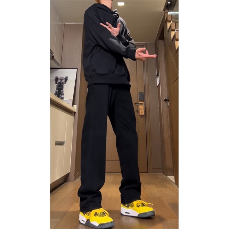 自己拍的视频纯黑色弹力牛仔裤cleanfit显瘦微喇裤子HNKZ2401-P53,男装牛仔裤,星座1007（原301D）