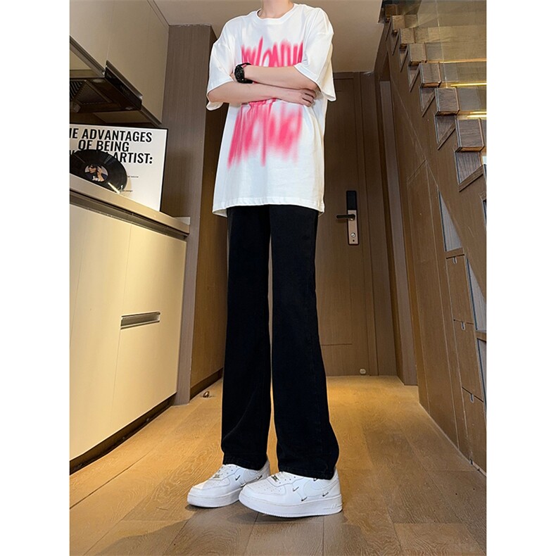 现货主推 渐变复古蓝微喇直筒松紧腰休闲牛仔裤男女K5809-P50控69图片