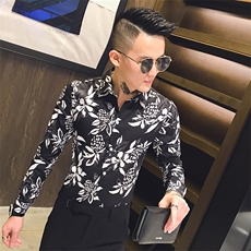 312A-741-P502020秋季波罗印花修身长袖衬衫男夜店发型师衬衣，男装衬衫，星座312A-5
