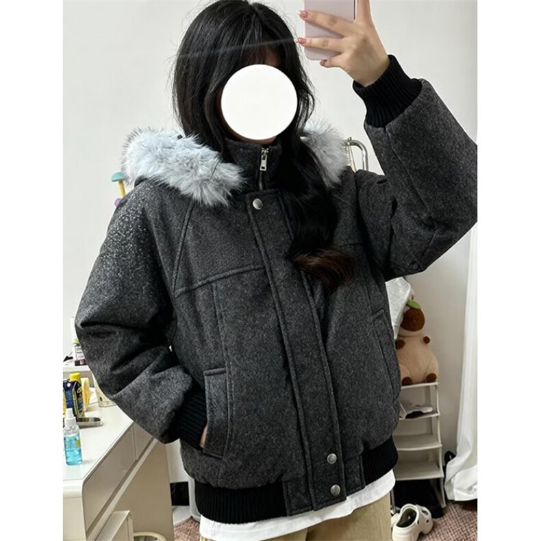 双拉链灰色连帽卫衣女秋冬宽松慵懒风开衫百搭短外套MF2259,女装短外套,星座1116A（原606A-3）