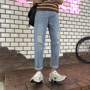 破洞九分牛仔裤夏季男士韩版潮流修身小脚乞丐裤男裤子K13/P45图片