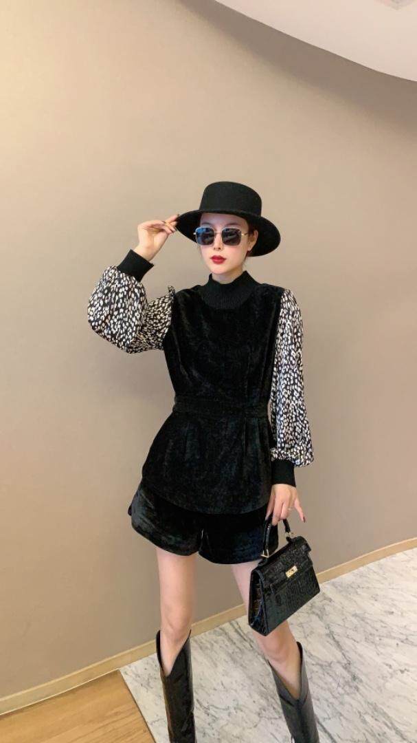 春季新品，仿真丝拼接两件套裤，女装，东洋天堂之花