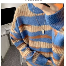 美式复古条纹软糯毛衣男女款秋冬季条纹情侣针织衫外套MY560，男装针织衫/毛衣，星座208-5