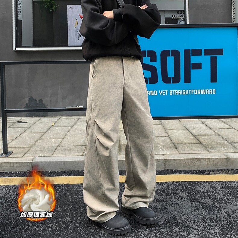 褶皱扎染大码保暖银狐绒显瘦百搭微喇裤男K24004J加绒-特P58控108,男装棉衣,电商A001-1