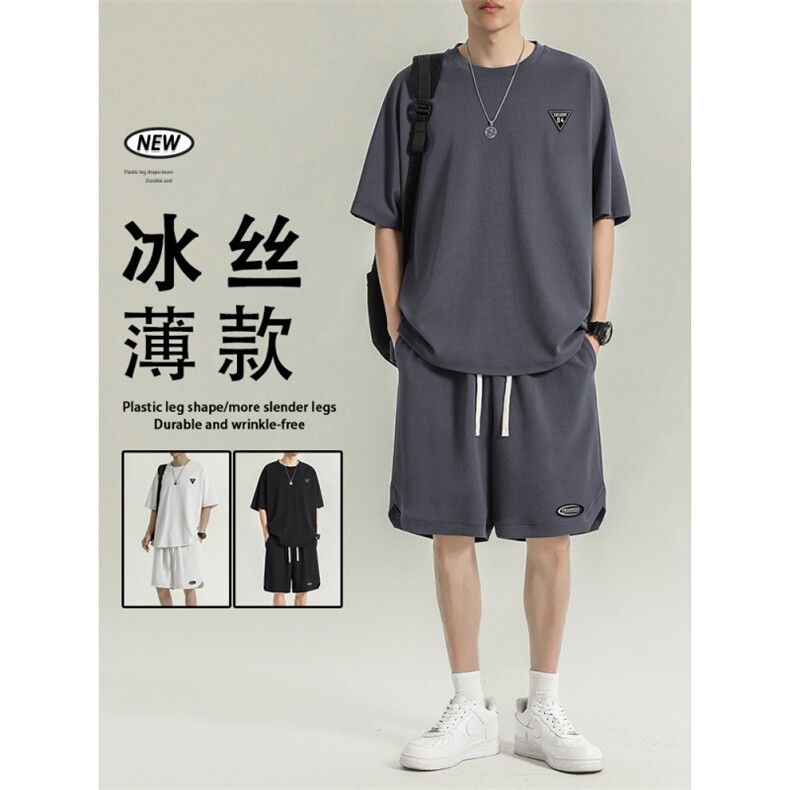 冰丝运动套装夏季薄款凉感速干短袖休闲短裤夏装TZ12-特批-70图片