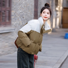 时尚撞色羽绒服女2025冬季新款宽松短款立领白鸭绒加厚面包服外套，女装羽绒服，姿衣坊