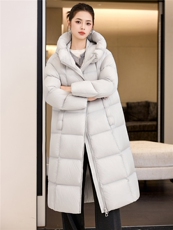 过膝加厚羽绒棉服2025新款白鸭绒加长款冬装外套直筒连帽棉袄女，女装羽绒服，阿舍尔精品