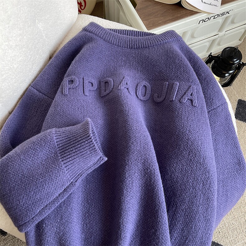 秋冬美拉德字母钢印圆领毛衣男宽松百搭毛线衫套头外套MY106-P45,男装针织衫/毛衣,电商A001