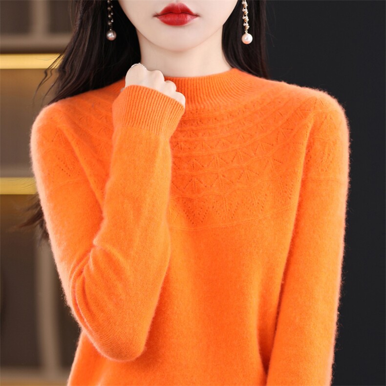 无缝一线成衣羊毛圆领宽松镂空薄款毛衣女衫上衣春秋季,针织衫/毛衣,暖娇绒