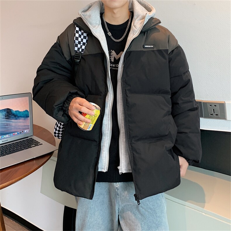 秋冬季加厚假两件棉衣男潮牌宽松大码面包服情侣棉袄保暖连帽外套,男装棉衣,星座310B-1