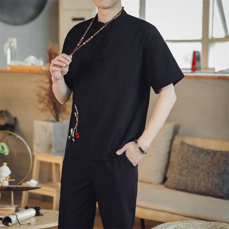 夏季套装男士两件套风复古唐装名族风T恤A334-TZ026-P60图片