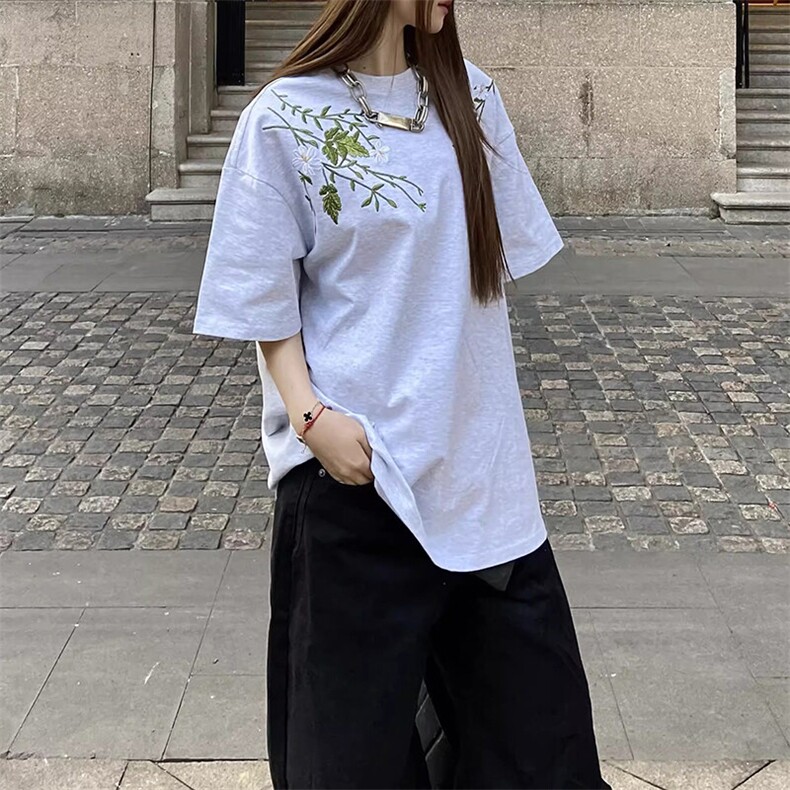 万针全刺绣工艺抖音得物高品质260克重磅纯棉双纱美式高街短袖T恤,男装T恤,电商A486