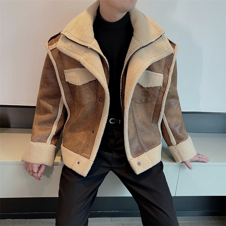 冬季新款美式机车美拉德复古皮毛一体夹克棉服保暖外套M137-P165，男装夹克，电商B267