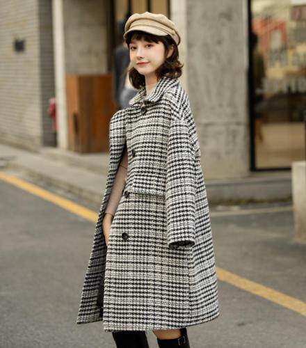 加棉格子大衣，女装，AMSS 艾玛莎莎