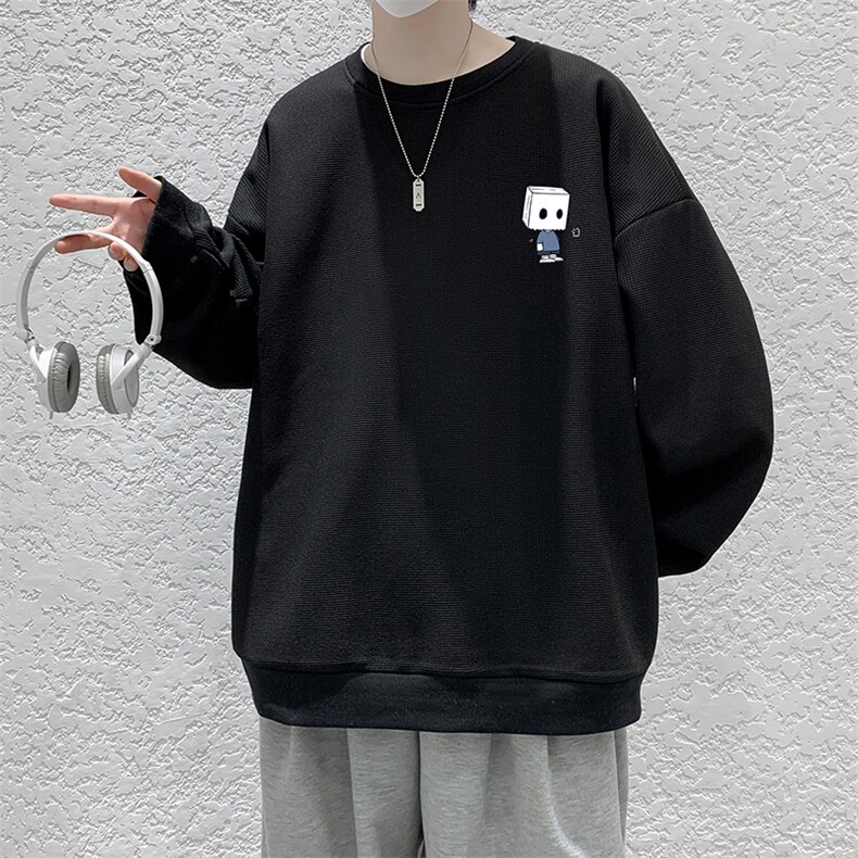 5XL华夫格卫衣男大码胖子圆领长袖t恤HW76400-P30加绒款-P40,男装卫衣,电商A040