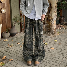 美式复古工装迷彩裤男女运动大口袋休闲情侣宽松直筒长裤K057-P50，男装休闲裤，星座308B-1