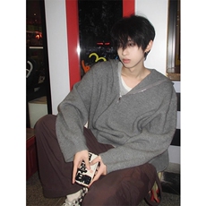 MM272-P62韩系慵懒氛围感半拉链宽松连帽针织衫毛衣，男装针织衫/毛衣，星座617A-2