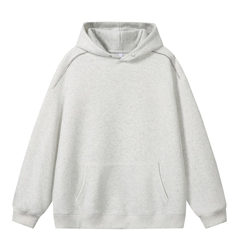 无帽绳版二开秋冬重磅结构拉链装饰宽松纯色连帽卫衣外套W73，男装卫衣，电商A486-1