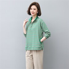 2022秋季新款半开条纹卫衣时尚优雅套头长袖休闲立领卫衣，女装卫衣/绒衫，独衣靓