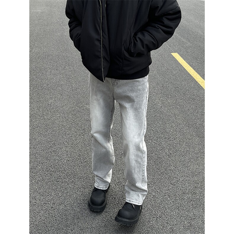 B221美式高街水泥灰弹力直筒牛仔裤LK24146-P60控79加绒P70控99,男装牛仔裤,电商B221